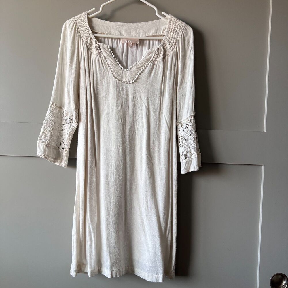 Skies Are Blue Anthropologie Crochet Mini Dress Women‎ Small Ivory Romantic Boho